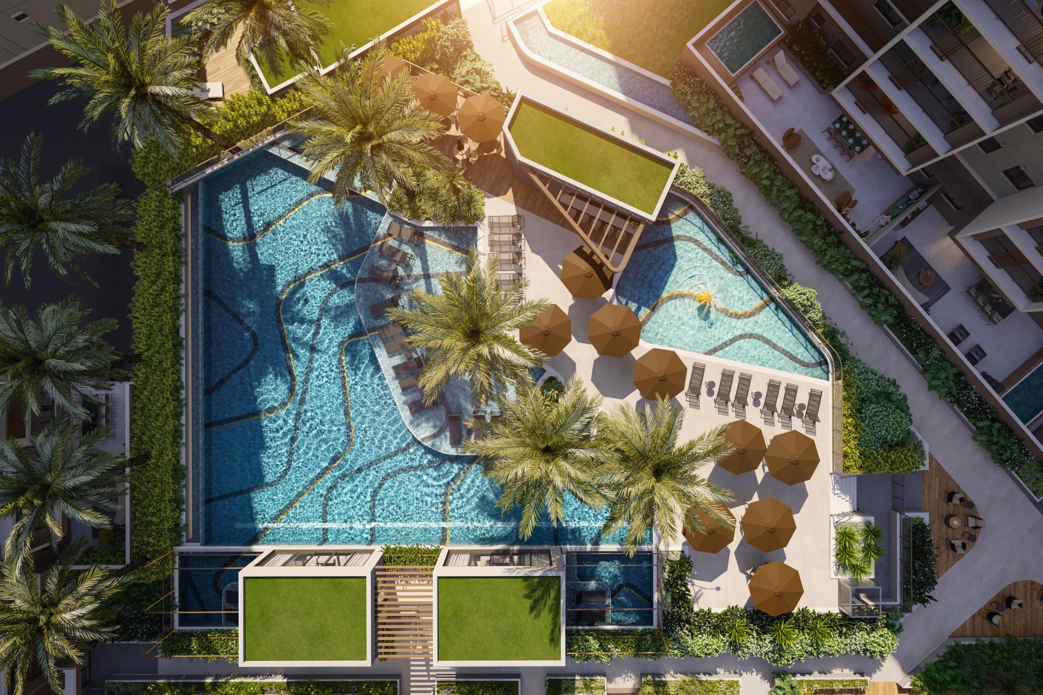 Vista aérea das piscinas